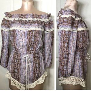 LF Rumor Boutique Purple Printed Romper with White Trim